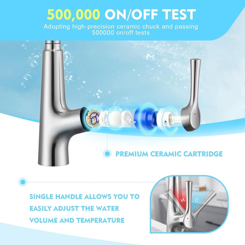 Crea Touch on Sensor Kitchen Facuet with Pull Down Sprayer，Brushed Kitchen Sink Faucet，360° Swivel Single Handle 1 Hole 3 Holes，Magnetic Docking Stainless Steel Bar RV Sink Faucet - Image 5